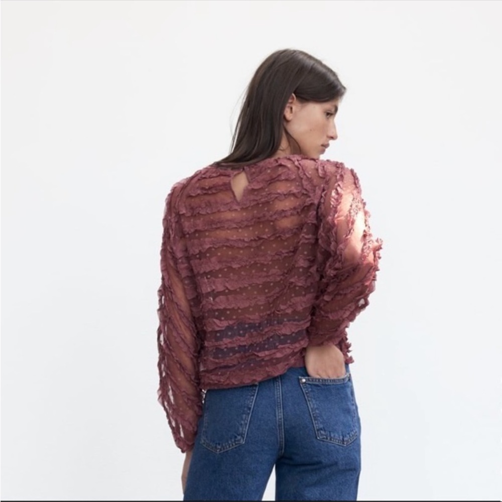 NEW NWT ZARA RUFFLED TULLE BLOUSE COLOR
MARSALA / DARK ROSE SIZE xs - Picture 2 of 6